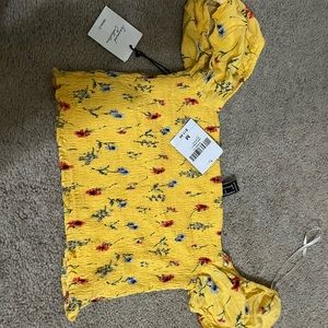 off shoulder crop top yellow top with follower design